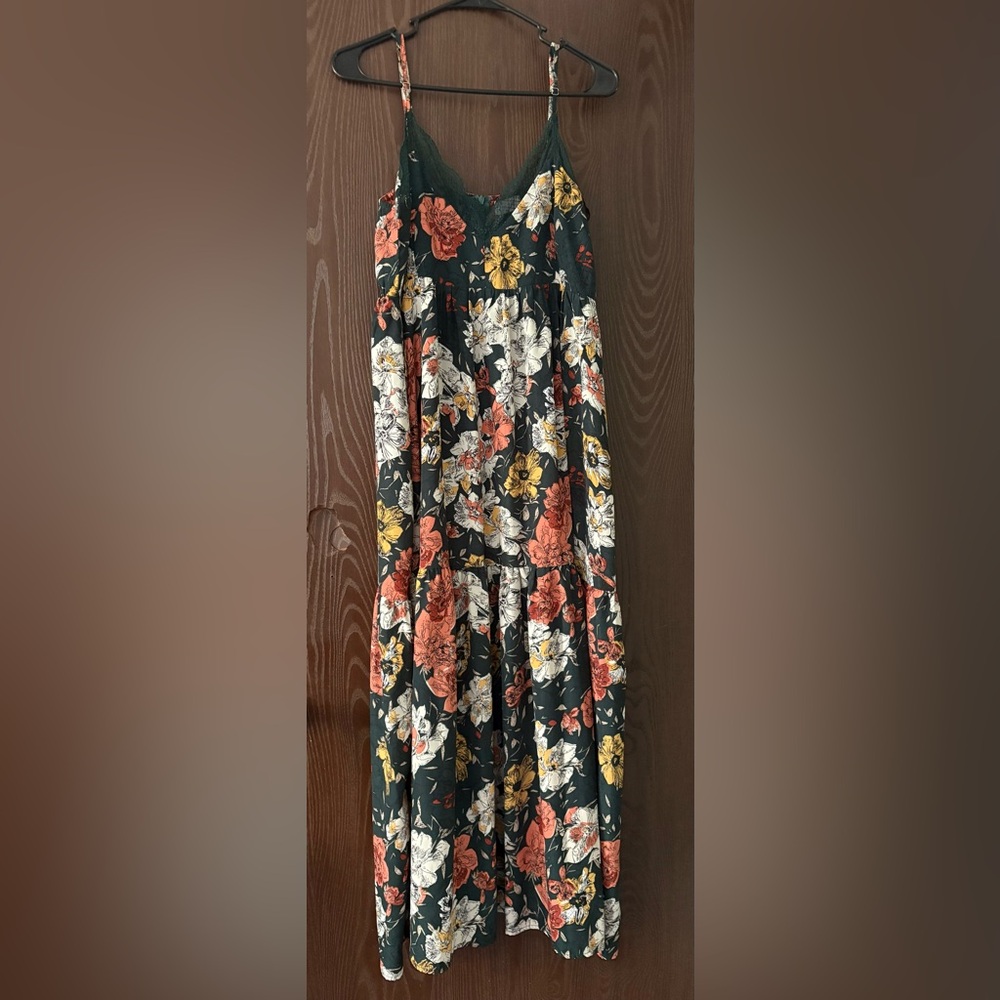 Pink Lily Floral Maxi Dress - Green, Salmon Pink, Yellow, Off White